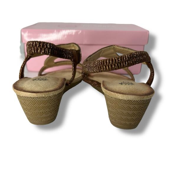 NEW GC Shoes Sandals Size 8 Brown rhinestone Embellished Low Wedge Strappy Boho - Picture 11 of 13